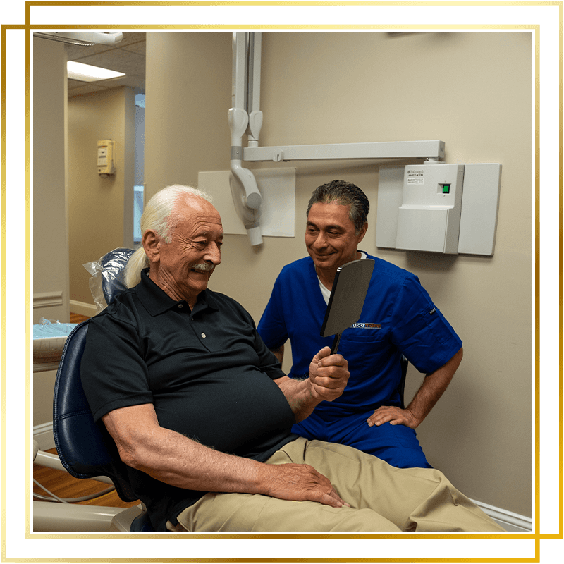 Patient looking into mirror